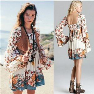 Free People Modern Chinoiserie Floral Boho Dress Small S
